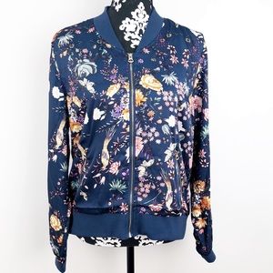 Rosas Blue Floral Satin Bomber Jacket